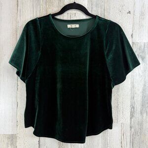 Madewell Velvet Butterfly Top Blue Womens XS Green Short Sleeve